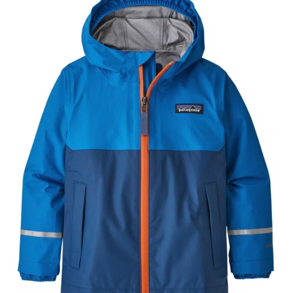 Patagonia Kids Blue Raincoat with Orange Accents